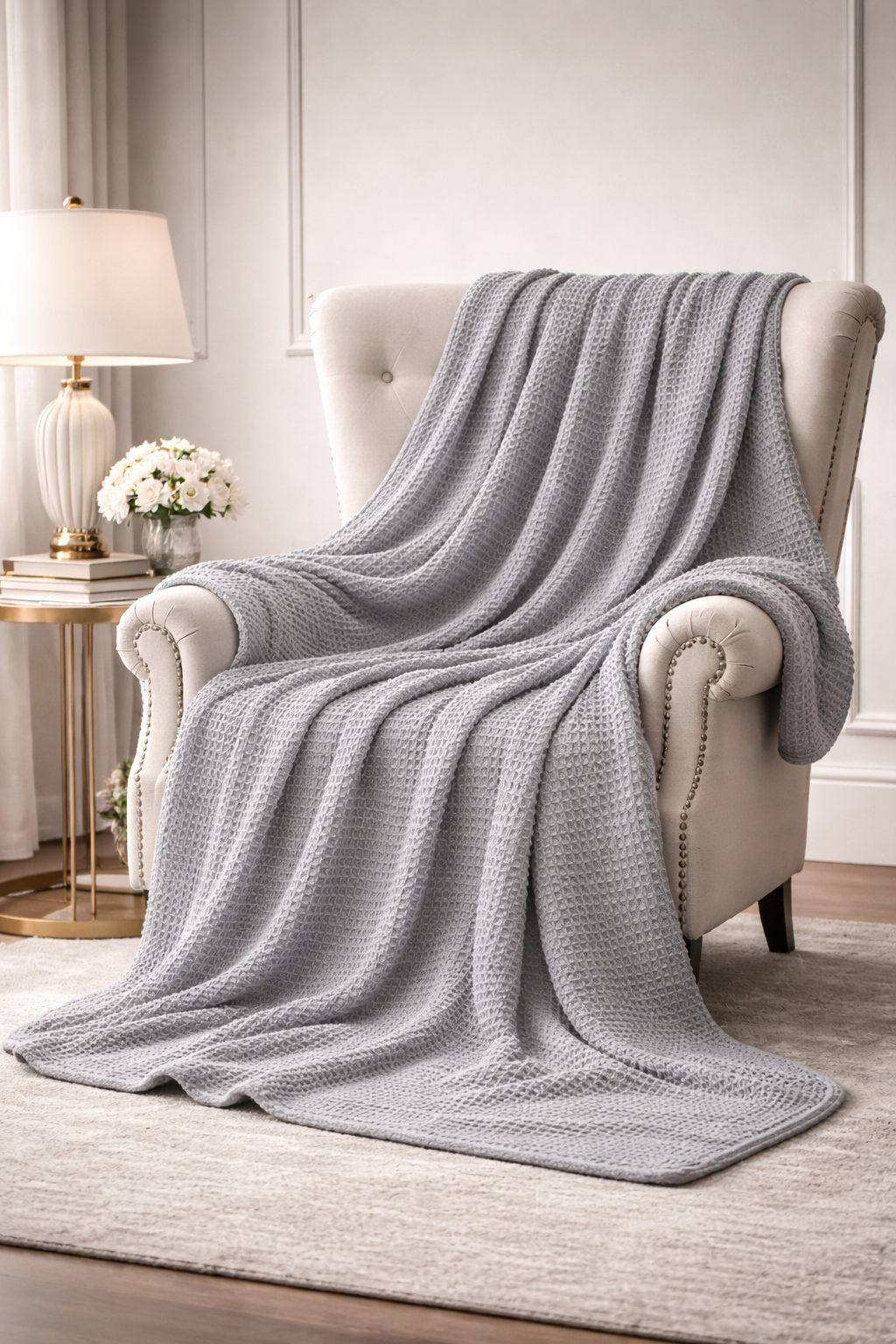 Classic Light grey Waffle Blanket