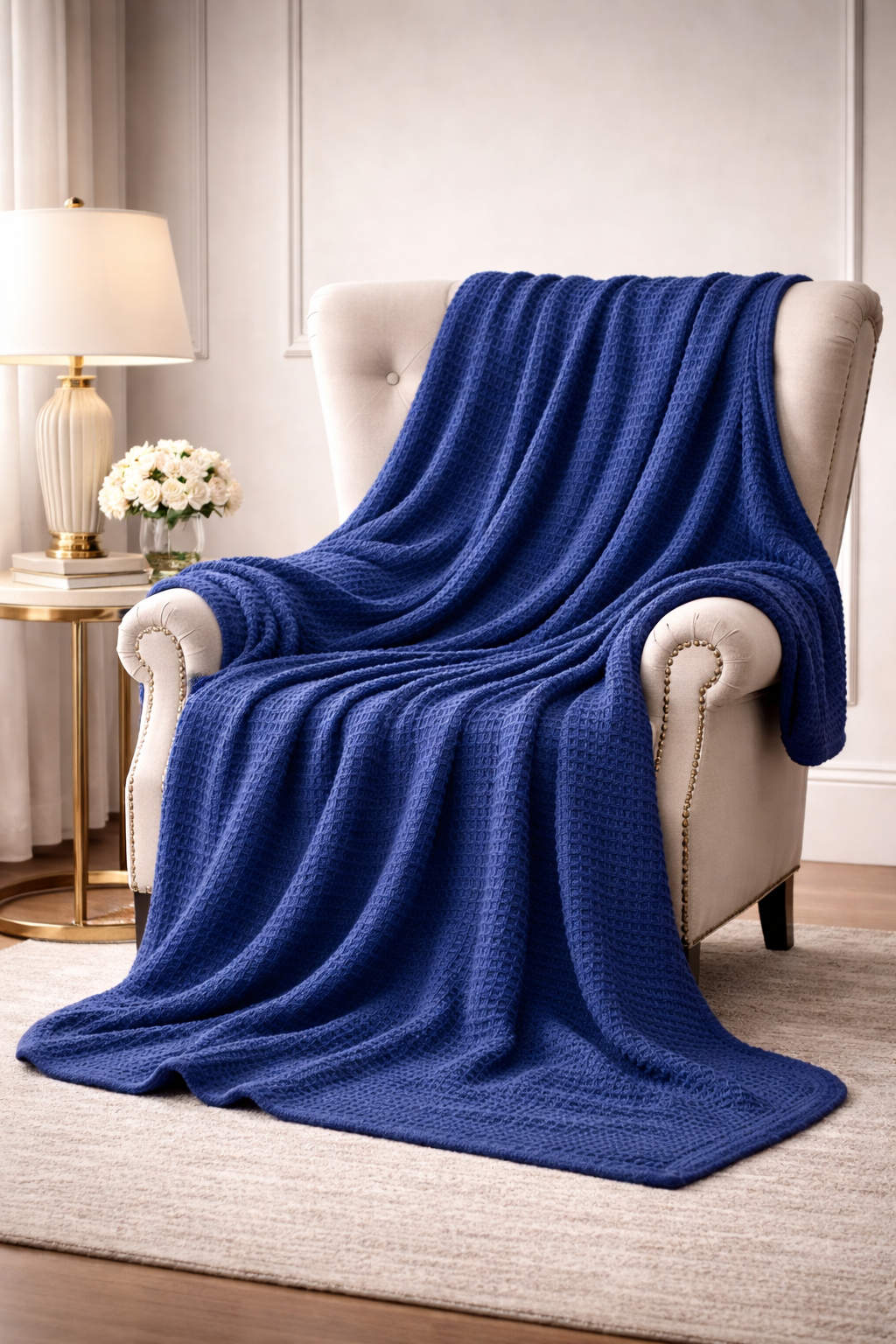 Classic Navy Blue Waffle Blanket