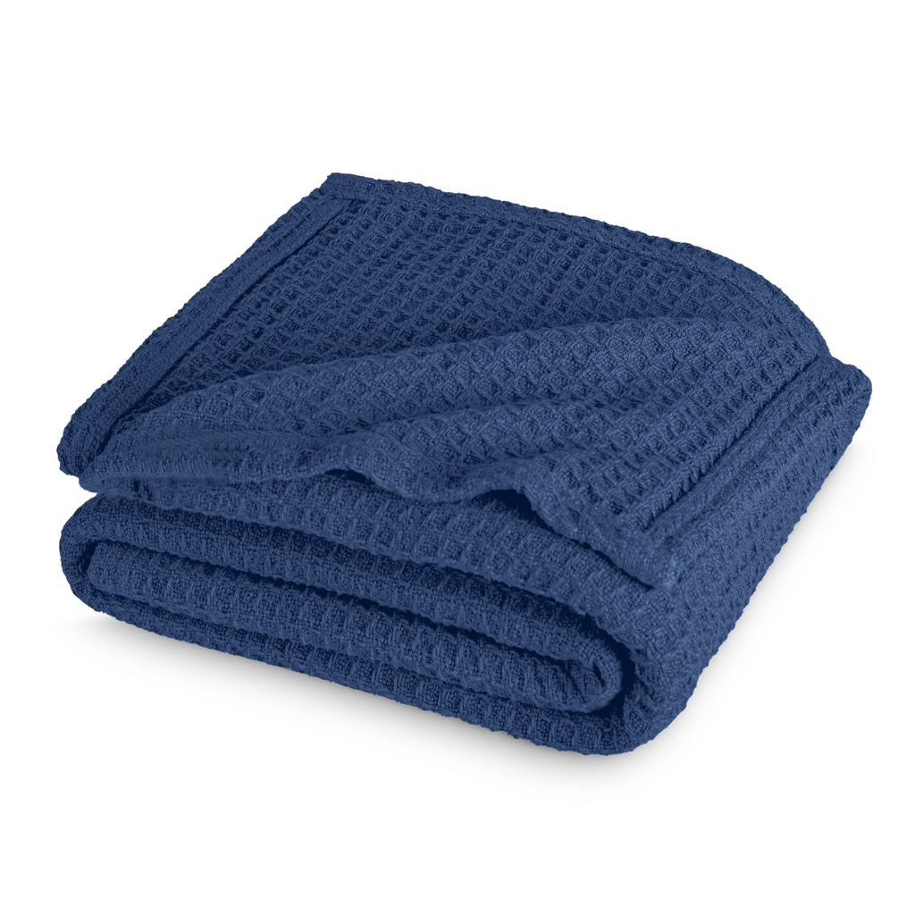 Cotton Waffle Blanket Navy Blue