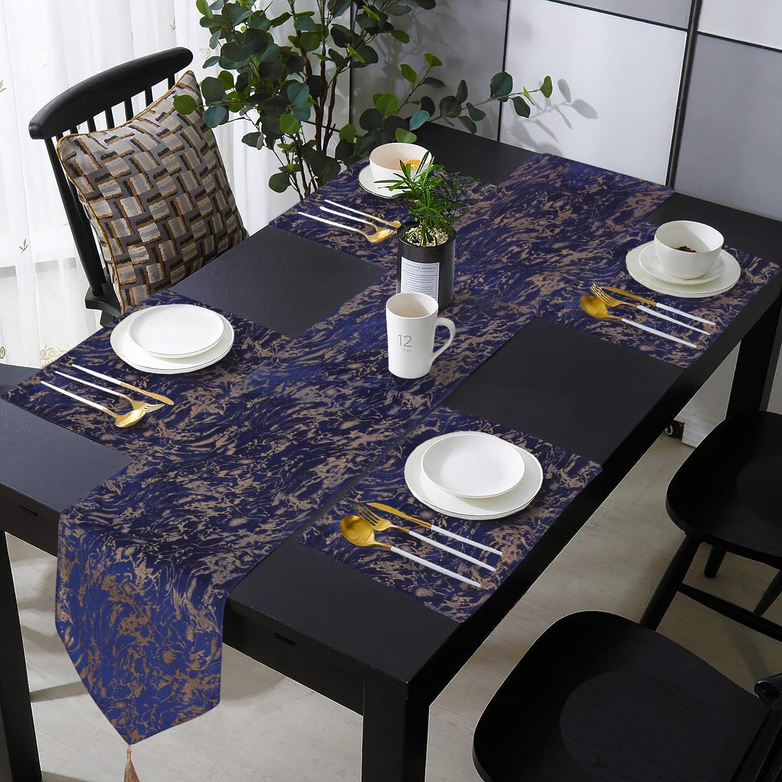 Set of 7 Pcs Luxury Velvet Table Runner blue