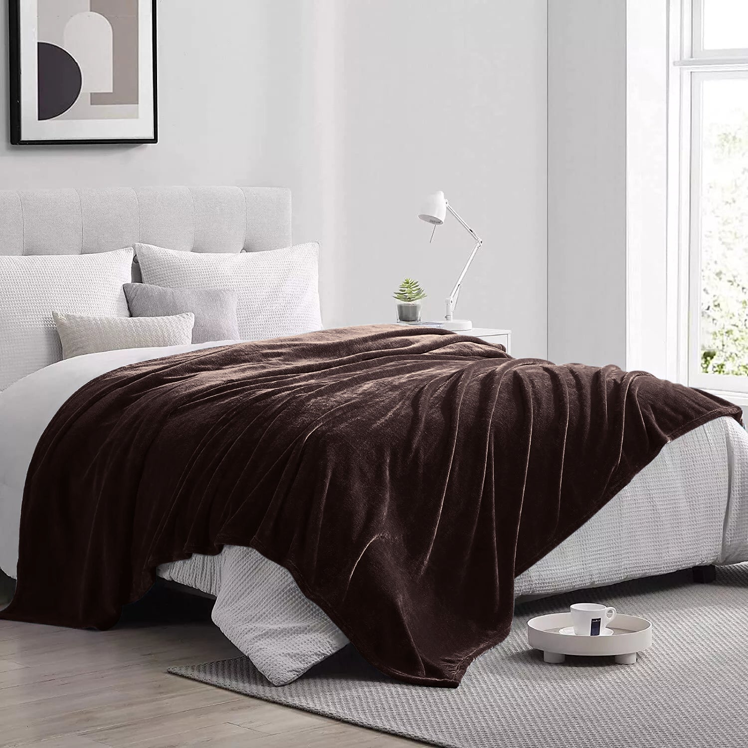 Shaggy Blanket solid pattern Dark Brown